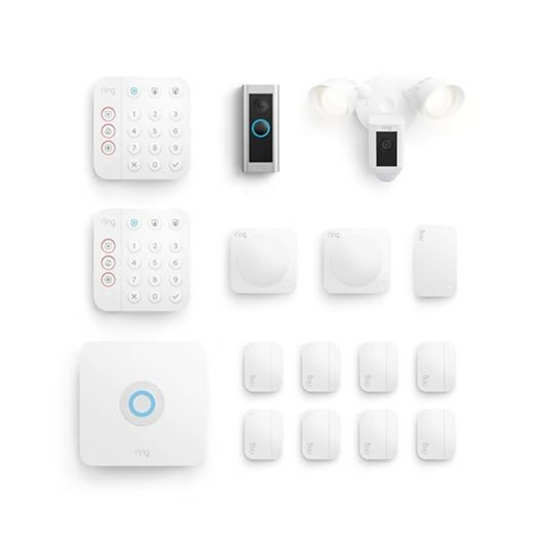 14-Piece Ring Video Doorbell Pro 2 with Ring Floodlight Cam and Ring Alarm