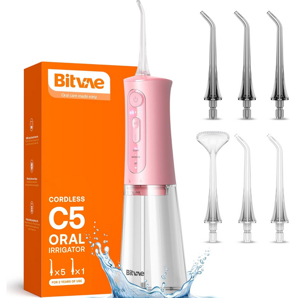 Bitvae IPX7 3 Modes 6 Tips Rechargeable Water Flosser Cordless