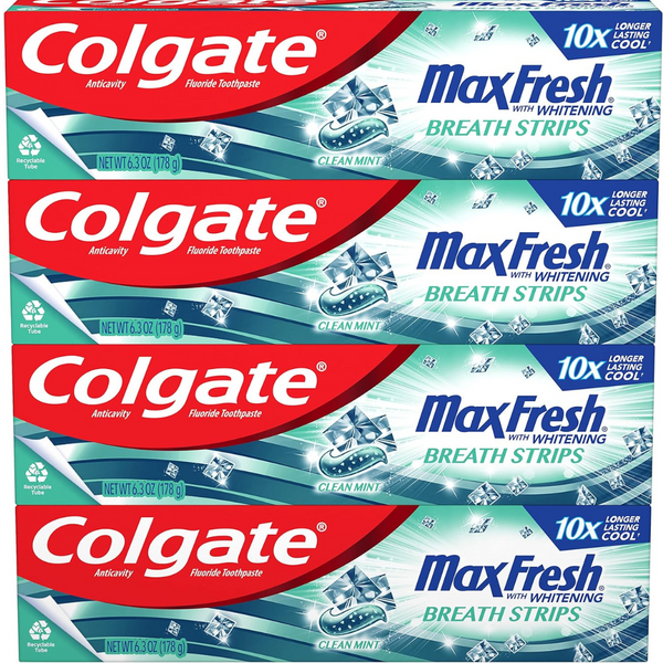 4-Pack Colgate Max Fresh Whitening Toothpaste with Mini Strips, 6.3 Oz