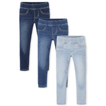 3-Pack The Children's Place Girls Stretch Pull On Denim Jeggings
