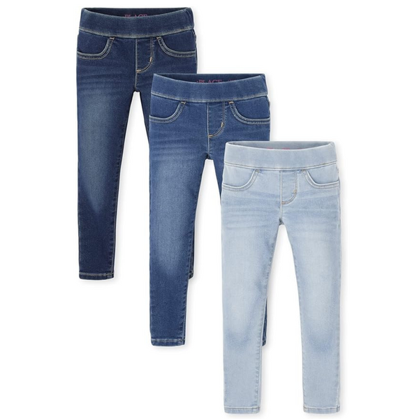 3-Pack The Children's Place Girls Stretch Pull On Denim Jeggings