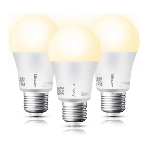 3-Pack Minpory Auto ON/Off Smart Light Sensor LED Bulb