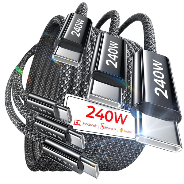 3-Pack LISEN 240W USB-C to USB-C 2.0 Cables