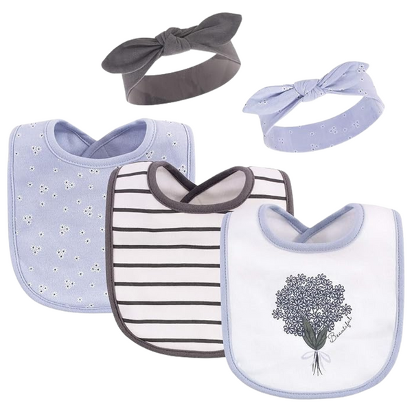 Hudson Baby Unisex Baby Cotton Bib And Headband Or Caps Set