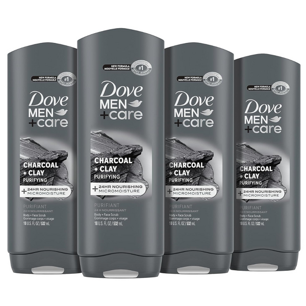 4-Count Dove Men + Care Elements Body Wash Charcoal + Clay, 18 Oz