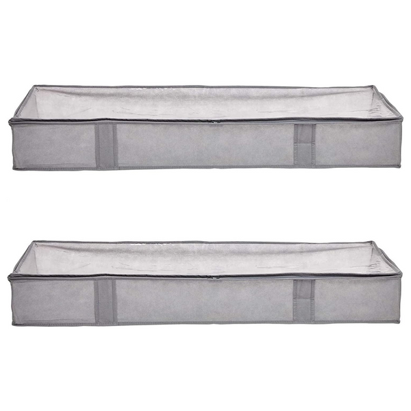 Amazon Basics Under Bed Fabric Zipper Storage Container Bags With Window And Handles (Pack of 2)