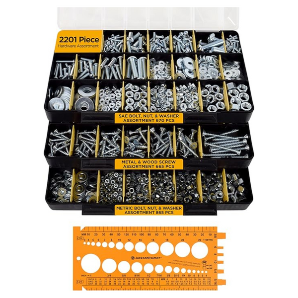 Jackson Palmer 2200 Piece Hardware Assortment Kit With Screws, Nuts, Bolts & Washers (3 Trays)
