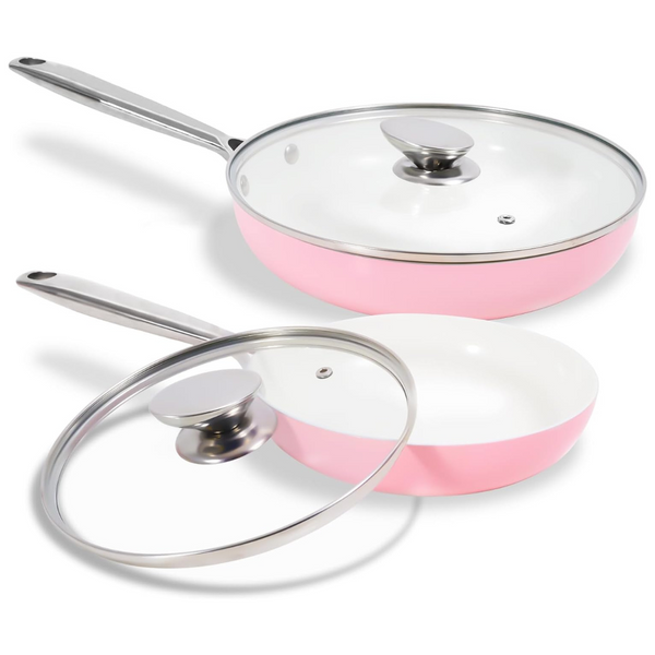 2-Pack Jeetee Nonstick Ceramic Frying Pan Skillet Set With Lid (8"& 10")