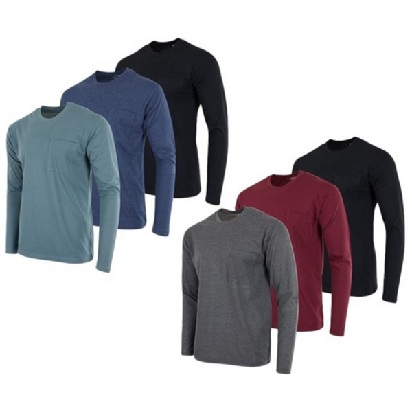 6-Pack Re Men's Cotton Long Sleeve Pocket T-Shirts