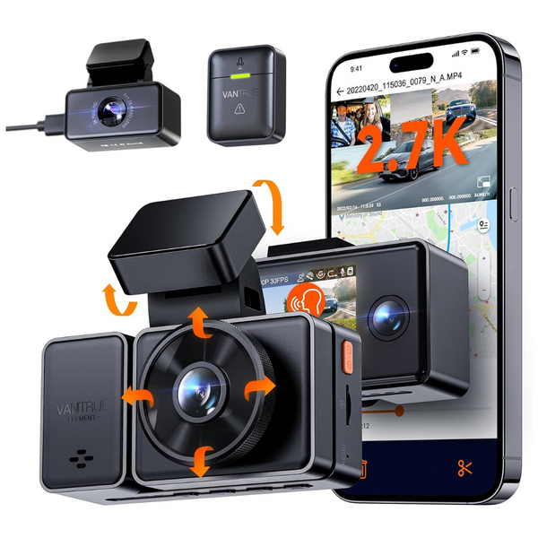 Vantrue E3 2.5k 3 Channel Front And Rear Inside Dash Cam