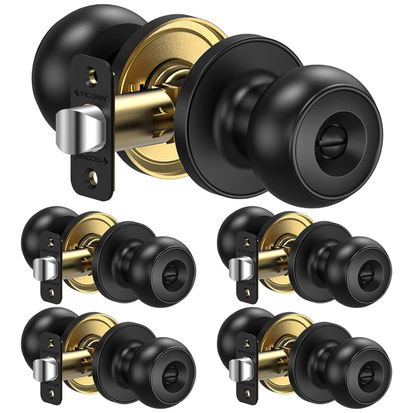 5-Pack Ticonn Colonial Style Matte Black Door Knobs
