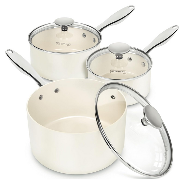 3-Count Michelangelo Non Toxic Ceramic Sauce Pan Set With Lid