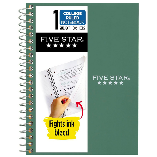 80-Sheet Five Star 7" x 4-3/8" College Ruled Spiral Notebook