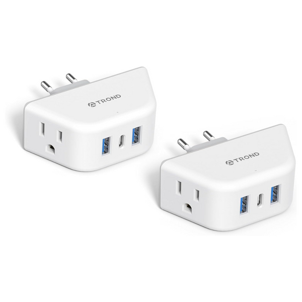 2-Pack TROND European Travel Plug Adapter With 2 Outlets 3 USB Ports