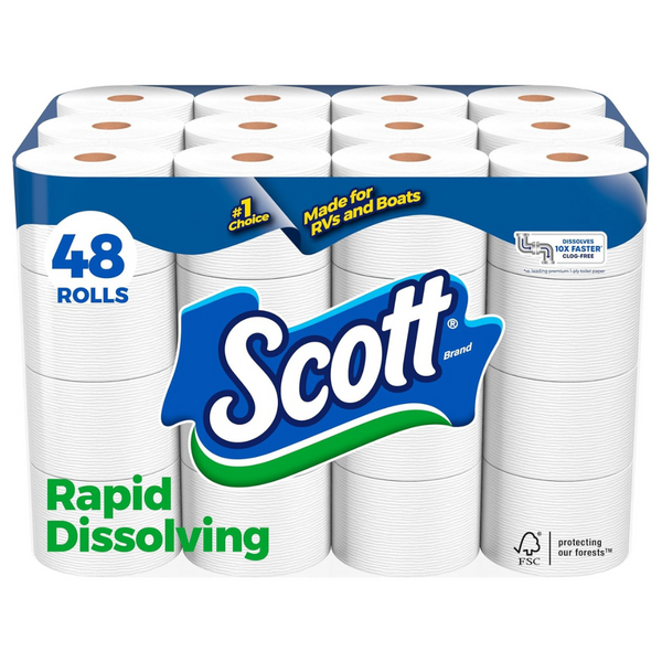 48 Double Rolls of Scott Rapid-Dissolving Toilet Paper (231 Sheets/Roll)