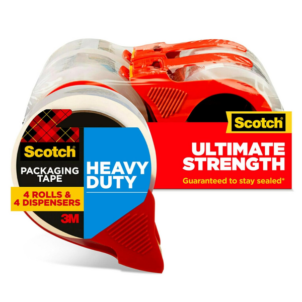 4-Rolls Scotch Heavy Duty Shipping Packing Tape With 4 Dispensers