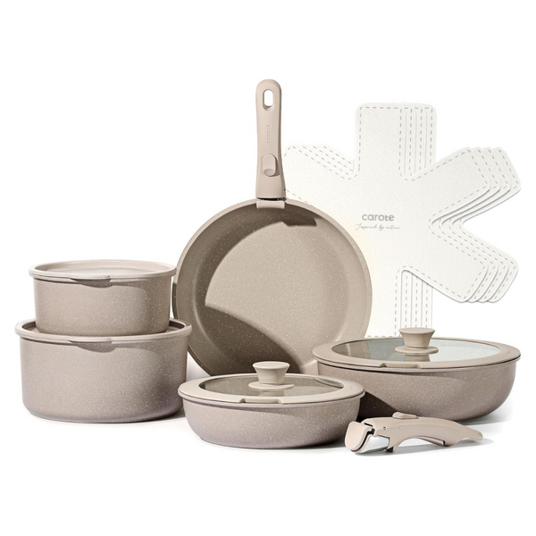 15-Piece Carote Nonstick Cookware Set With Removable Handle