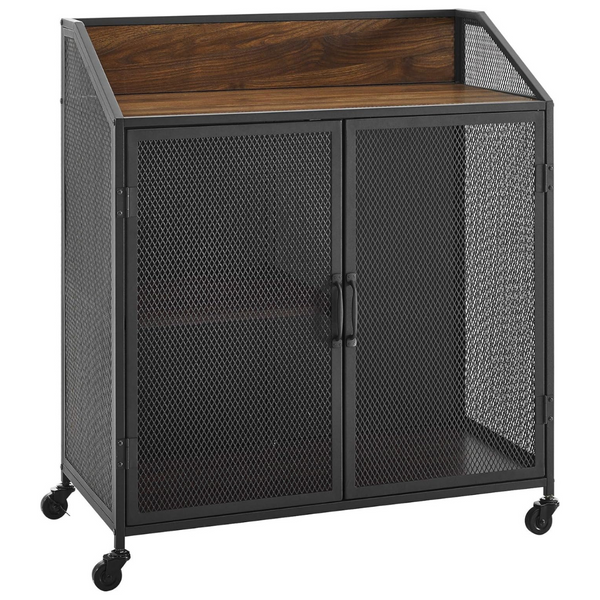 Walker Edison Malcomb Metal Mesh Double Door Rolling Bar Cabinet