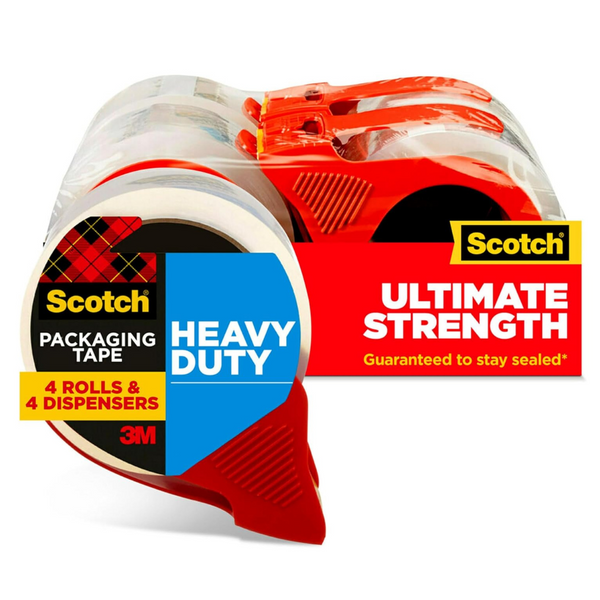 4-Rolls Scotch Heavy Duty Shipping Packing Tape With 4 Dispensers