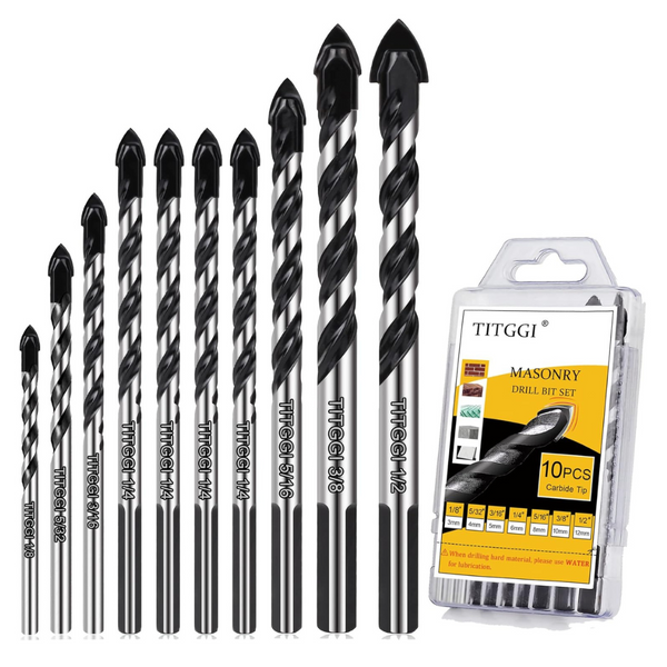 10-Piece TITGGI Masonry & Cement Drill Bits Set (1/8"-1/2")
