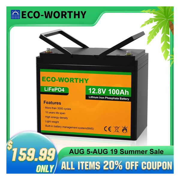 ECO-WORTHY 12V 100AH LiFePO4 Lithium Battery BMS 4000+ cycles