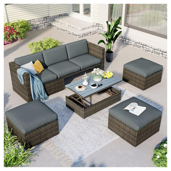 EMKK All Weather Wicker PE Rattan Patio Furniture Outdoor Sectional Sofa