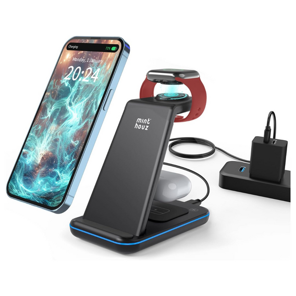 3-In-1 Fast Universal Wireless Charging Station With 20W Adapter