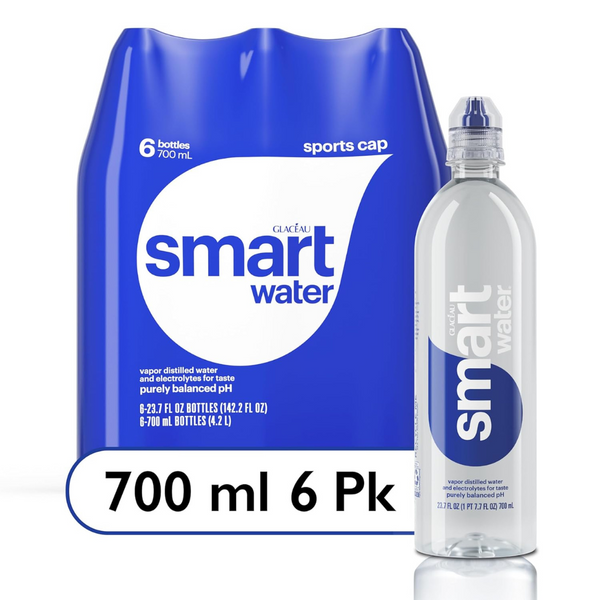 6-Count Smartwater Vapor Distilled Premium Water Bottles, 700ml