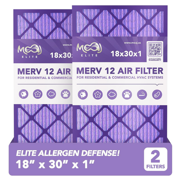 2-Pack 18x30x1 MERV 12 Air Filter For AC & Furnace Applications