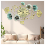 3D Decorations Metal Ginkgo Leaf Design Silent Movement Wall Clocks