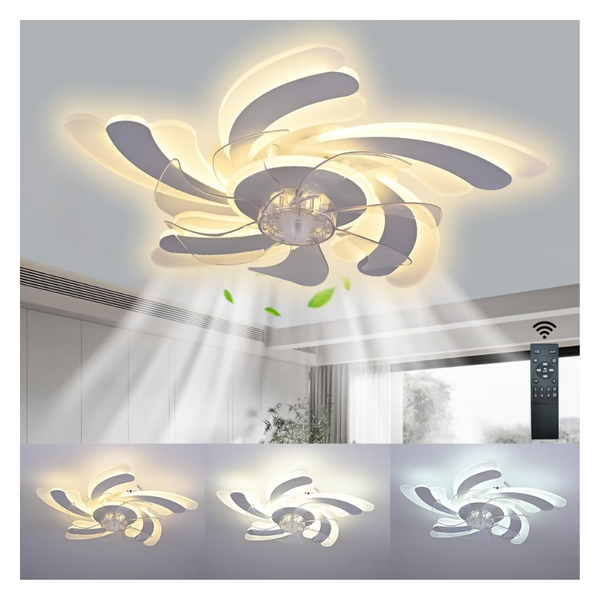 26" Flush Mount Low Profile Ceiling Fan With LED Light