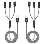 2-Pack 3-In-1 Nylon Braided Lightning Multi USB Cable