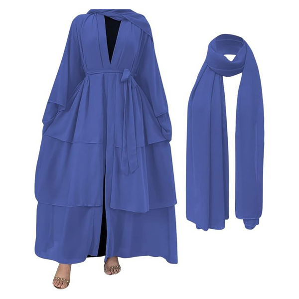 Women's Abaya Open Front Cardigan Dress With Hijab Scarf