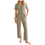 Ekouaer Women's Rib Knit Pajamas Button Up Lounge Sets