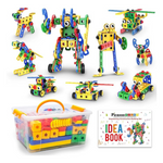 PicassoTiles 201 Pcs STEM Learning Building Construction Engineering Kit W/Free IdeaBook, Power Drill, Clickable Ratchet