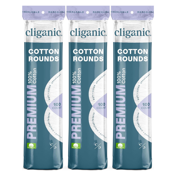 300-Count (3x100-ct) Cliganic Premium Cotton Rounds For Face
