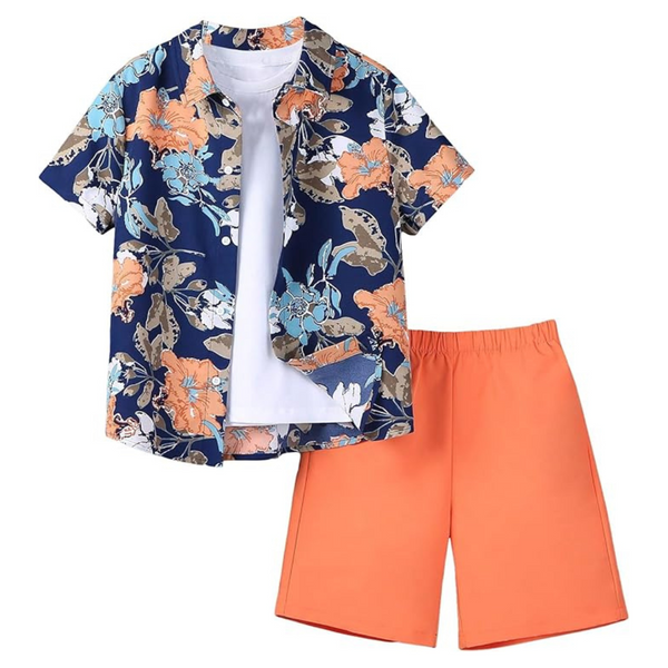 Boys' Hawaiian Short Sleeve Button Down Floral Shirts & Shorts