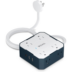 5ft Flat Plug Power Strip Surge Protector With 8 Power Outlets & 3 USB Ports