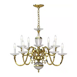 Volume Lighting 10-Lights Polished Solid Brass Candelabra Chandelier