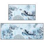 2-Pack Sea Themed Non Slip Kitchen Rugs And Mats Set