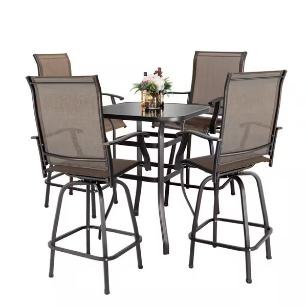 5-Piece Nuu Garden Brown Metal Patio Outdoor Bar Set