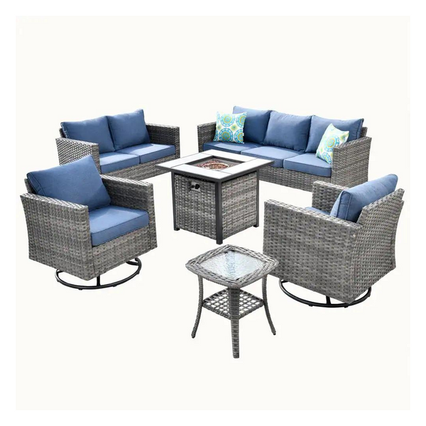 6-Piece XIZZI Michigan Wicker Outdoor Patio Fire Pit Seating Sofa Set