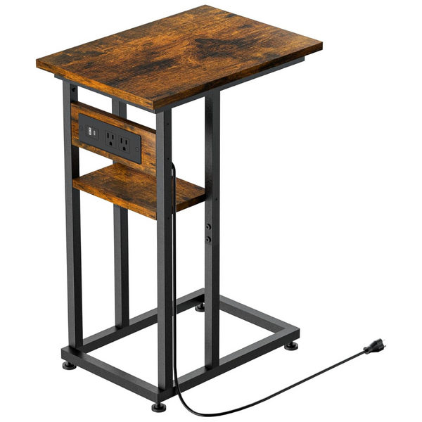 C-Shape Side Table With Charging Station With Dual USB-C Ports And Outlets