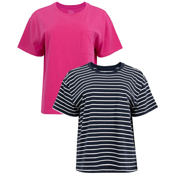 2-Pack Time And Tru Women's Short Sleeve Boyfriend Pocket T-Shirt