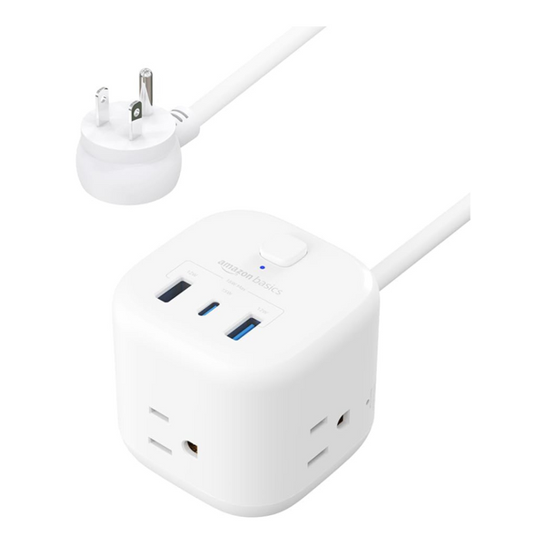 Amazon Basics 3-Outlet & 3-USB Port Power Strip Cube W/ 5ft Cord
