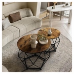 Set Of 2 Modern Small Round Coffee Table With Metal Frame