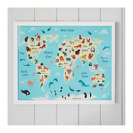 Stylewell Kids World Map White Framed Wall Art