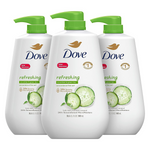 3 Bottles Of Dove Body Wash with Pump Refreshing Cucumber And Green Tea (30.6 Oz Bottles)