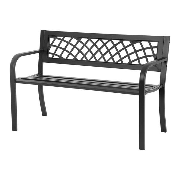 FDW Iron Steel Frame Patio Bench With Mesh Pattern & Backrest Armrests