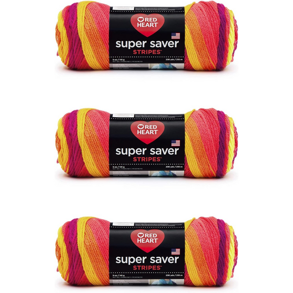3-Pack Red Heart Fruity Stripe Super Saver Yarn